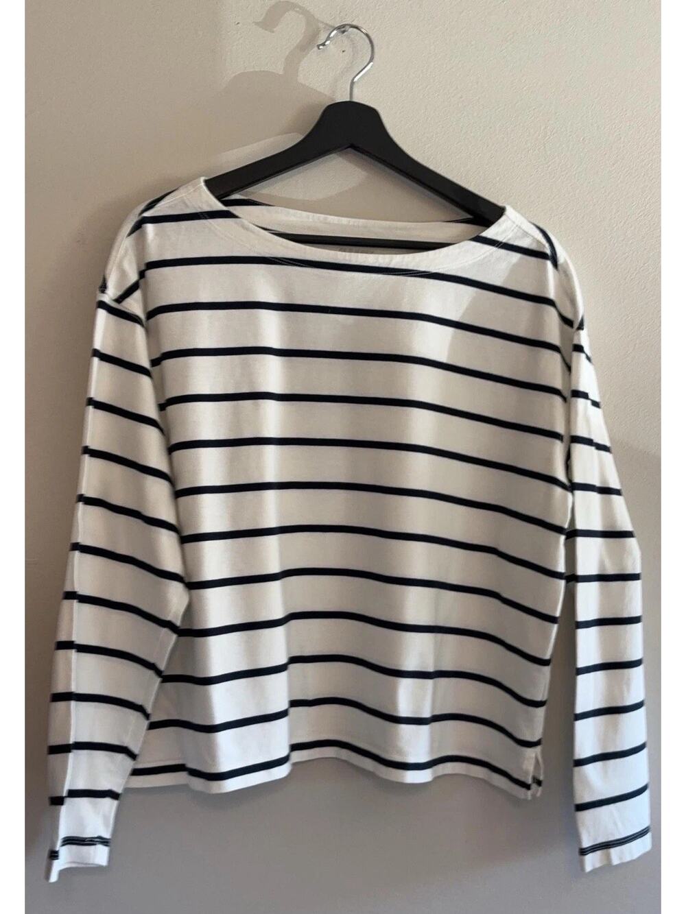 Old Navy Shirt Womens Large White Stripe Boat Neck Long Sleeve Nautical
